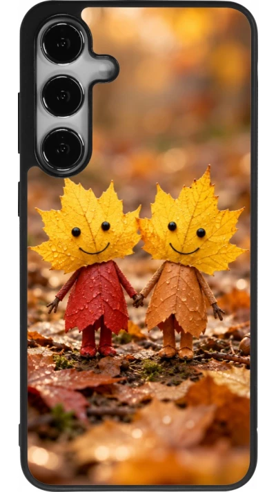 Coque Samsung Galaxy S25+ - Silicone rigide noir Autumn 26 Couple of leaves