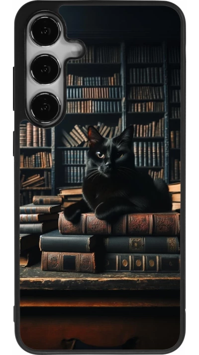 Samsung Galaxy S25+ Case Hülle - Silikon schwarz Katze Bücher dunkel