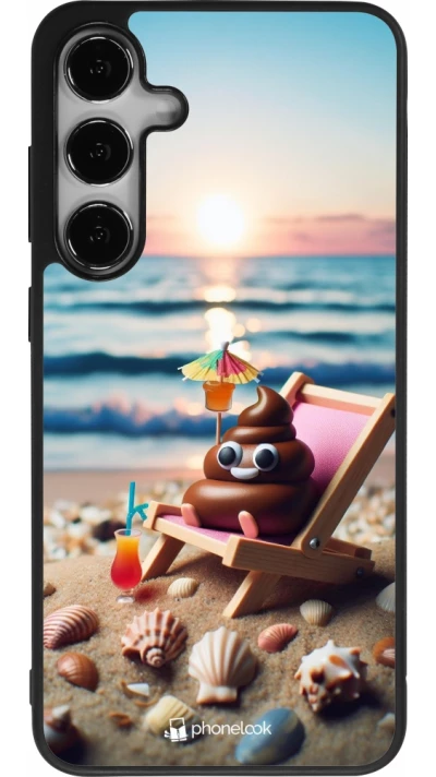 Samsung Galaxy S25+ Case Hülle - Silikon schwarz Kackhaufen Emoji auf Liegestuhl