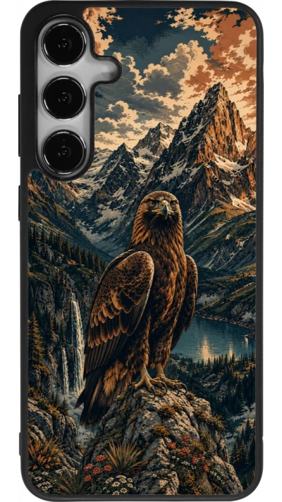 Coque Samsung Galaxy S25+ - Silicone rigide noir Linocut Aigle Royal