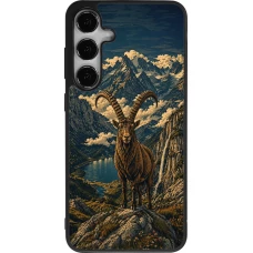 Samsung Galaxy S25+ Case Hülle - Silikon schwarz Linocut Steinbock