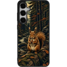 Samsung Galaxy S25+ Case Hülle - Silikon schwarz Linocut Eichhörnchen