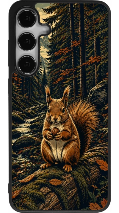 Coque Samsung Galaxy S25+ - Silicone rigide noir Linocut Ecureuil