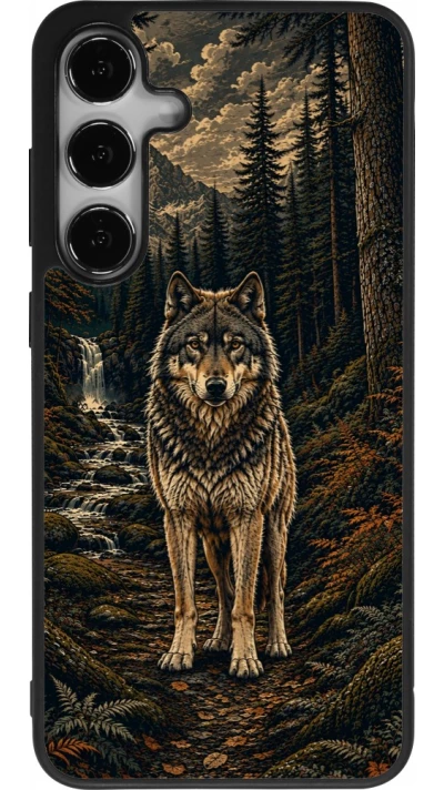 Coque Samsung Galaxy S25+ - Silicone rigide noir Linocut Loup