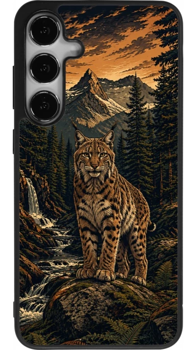 Coque Samsung Galaxy S25+ - Silicone rigide noir Linocut Lynx