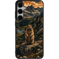 Samsung Galaxy S25+ Case Hülle - Silikon schwarz Linocut Murmeltier