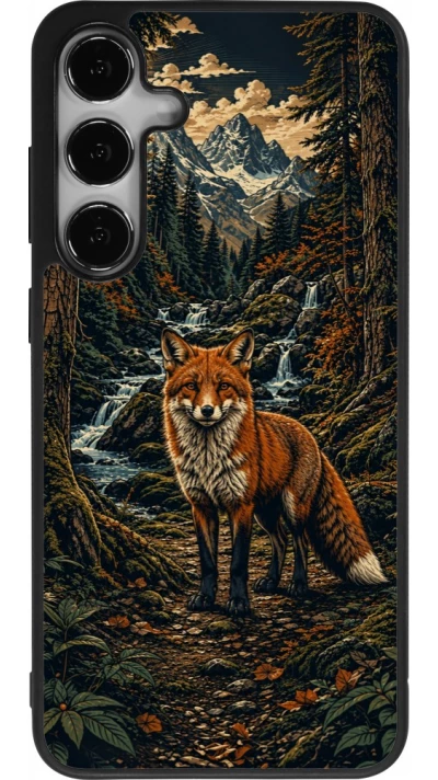 Coque Samsung Galaxy S25+ - Silicone rigide noir Linocut Renard