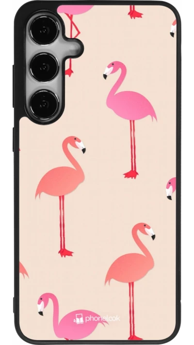 Samsung Galaxy S25+ Case Hülle - Silikon schwarz Pink Flamingos Pattern