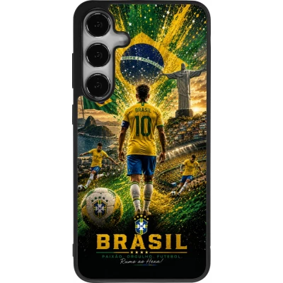 Coque Samsung Galaxy S25+ - Silicone rigide noir Football Brésil splash 2026