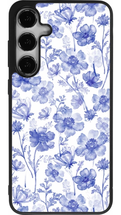 Samsung Galaxy S25+ Case Hülle - Silikon schwarz Spring 23 watercolor blue flowers