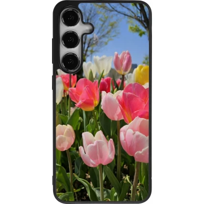 Coque Samsung Galaxy S25+ - Silicone rigide noir Tulips Spring 2026