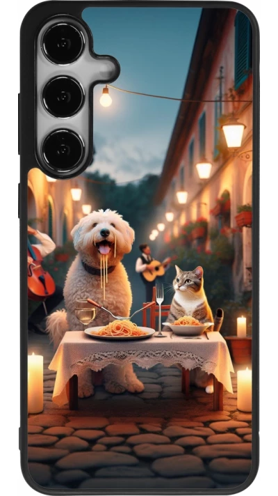 Samsung Galaxy S25+ Case Hülle - Silikon schwarz Valentin 2024 Hund & Katze Kerzenlicht