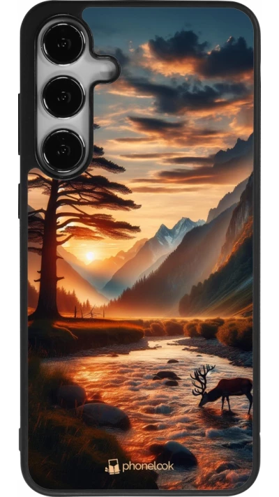 Samsung Galaxy S25+ Case Hülle - Silikon schwarz Tal Sonnenuntergang Hirsch Baum