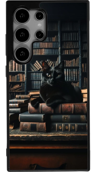 Samsung Galaxy S25 Ultra Case Hülle - Silikon schwarz Katze Bücher dunkel