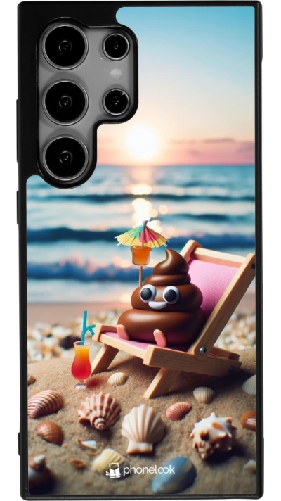 Samsung Galaxy S25 Ultra Case Hülle - Silikon schwarz Kackhaufen Emoji auf Liegestuhl