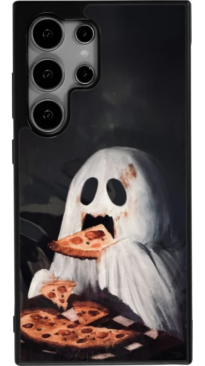 Coque Samsung Galaxy S25 Ultra - Silicone rigide noir Halloween 2026 Ghost eating pizza