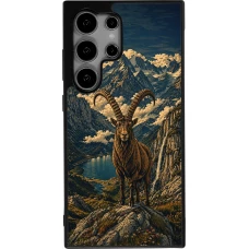 Samsung Galaxy S25 Ultra Case Hülle - Silikon schwarz Linocut Steinbock