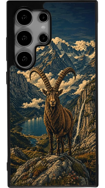 Coque Samsung Galaxy S25 Ultra - Silicone rigide noir Linocut Bouquetin