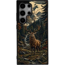 Coque Samsung Galaxy S25 Ultra - Silicone rigide noir Linocut Cerf