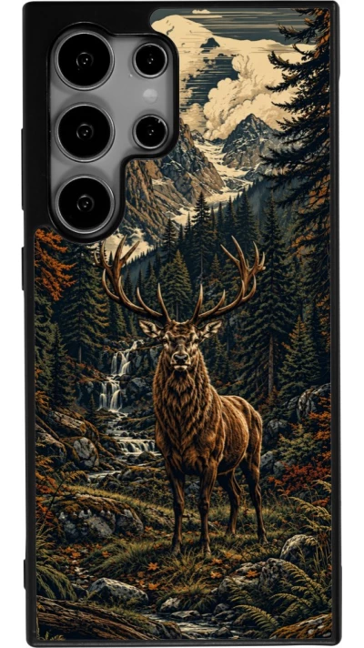 Coque Samsung Galaxy S25 Ultra - Silicone rigide noir Linocut Cerf