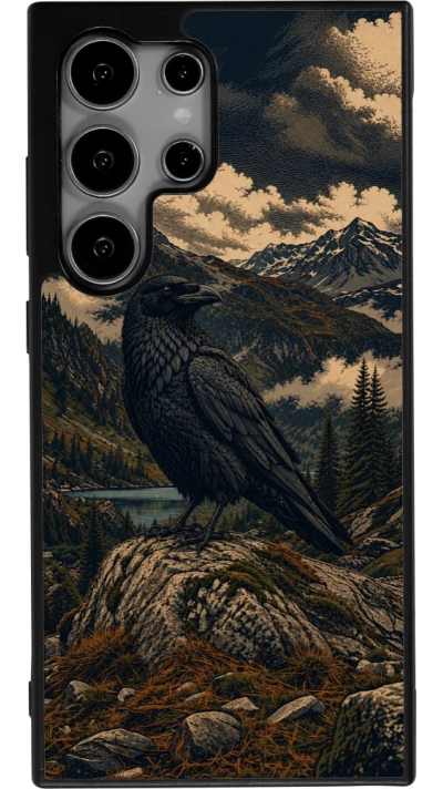 Coque Samsung Galaxy S25 Ultra - Silicone rigide noir Linocut Grand Corbeau