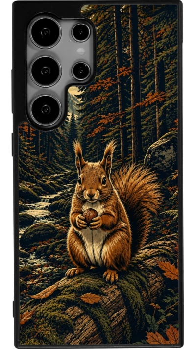 Coque Samsung Galaxy S25 Ultra - Silicone rigide noir Linocut Ecureuil