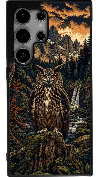 Coque Samsung Galaxy S25 Ultra - Silicone rigide noir Linocut Grand-Duc