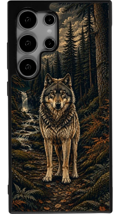 Coque Samsung Galaxy S25 Ultra - Silicone rigide noir Linocut Loup