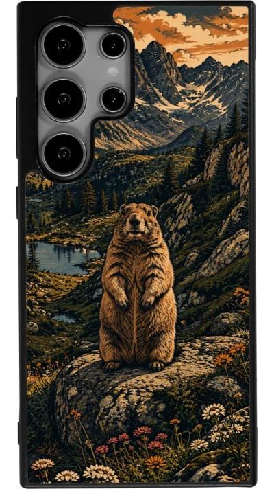 Coque Samsung Galaxy S25 Ultra - Silicone rigide noir Linocut Marmotte