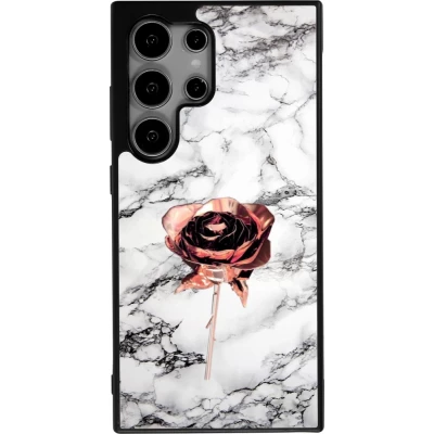 Coque Samsung Galaxy S25 Ultra - Silicone rigide noir Marble Rose Gold