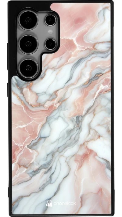 Samsung Galaxy S25 Ultra Case Hülle - Silikon schwarz Rosa Leuchtender Marmor