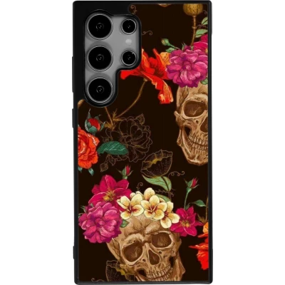 Coque Samsung Galaxy S25 Ultra - Silicone rigide noir Skulls and flowers