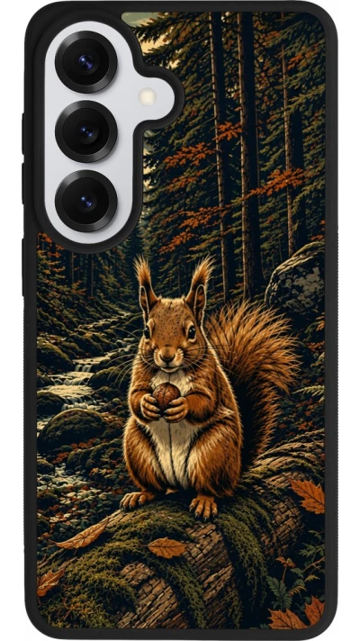 Samsung Galaxy S26 Case Hülle - Silikon schwarz Linocut Eichhörnchen