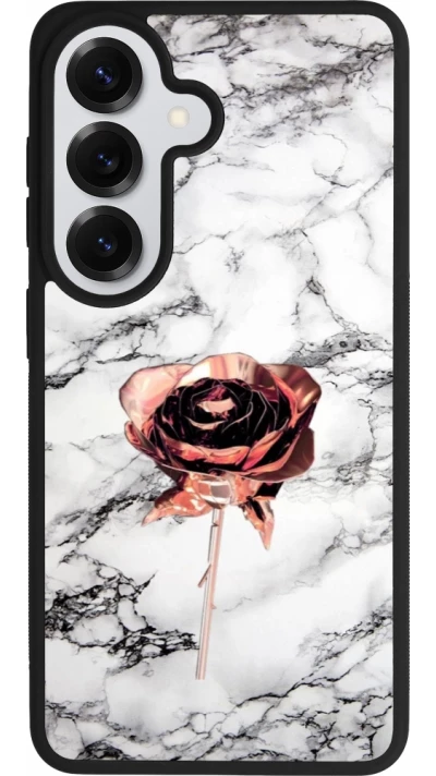 Coque Samsung Galaxy S26 - Silicone rigide noir Marble Rose Gold