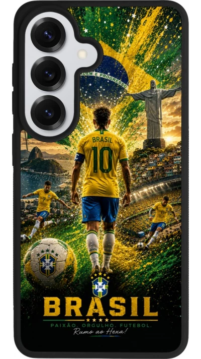 Coque Samsung Galaxy S26 - Silicone rigide noir Football Brésil splash 2026