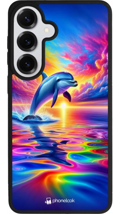 Coque Samsung Galaxy S26+ - Silicone rigide noir Dauphin arc-en-ciel heureux
