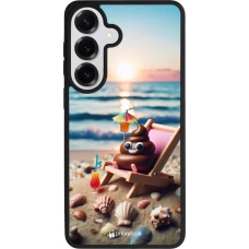 Coque Samsung Galaxy S26+ - Silicone rigide noir Emoji caca sur chaise longue