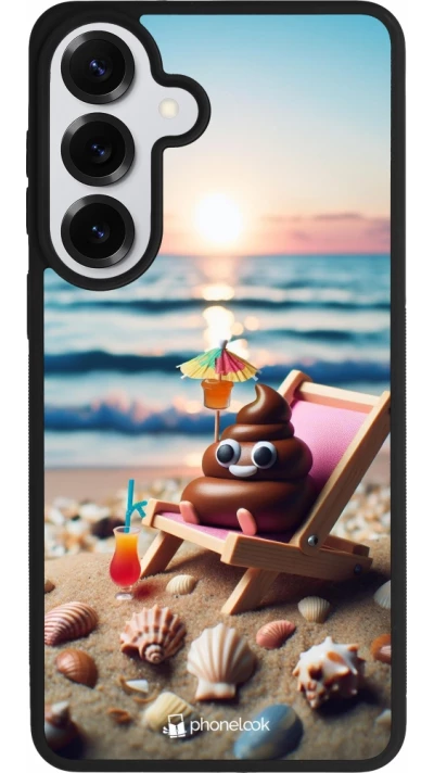 Coque Samsung Galaxy S26+ - Silicone rigide noir Emoji caca sur chaise longue