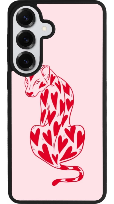 Coque Samsung Galaxy S26+ - Silicone rigide noir Leopard with hearts 2026