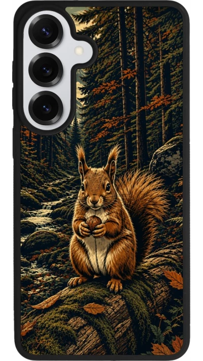 Coque Samsung Galaxy S26+ - Silicone rigide noir Linocut Ecureuil