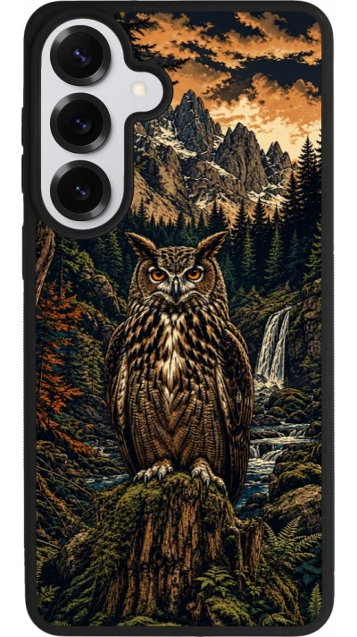 Coque Samsung Galaxy S26+ - Silicone rigide noir Linocut Grand-Duc