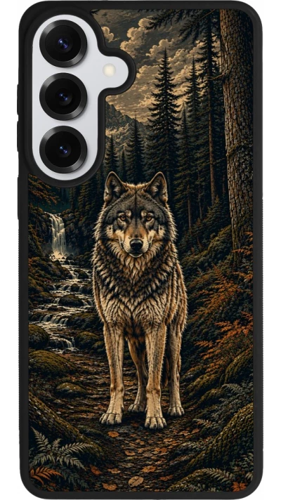 Coque Samsung Galaxy S26+ - Silicone rigide noir Linocut Loup