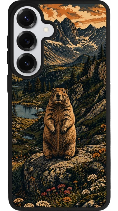 Coque Samsung Galaxy S26+ - Silicone rigide noir Linocut Marmotte
