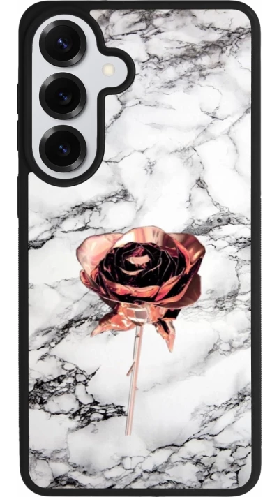 Coque Samsung Galaxy S26+ - Silicone rigide noir Marble Rose Gold