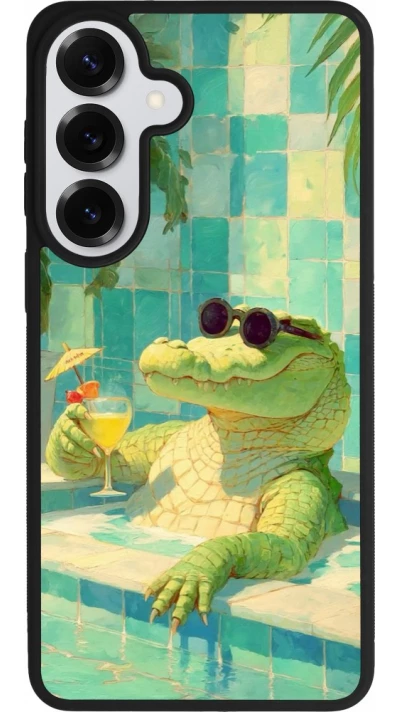 Coque Samsung Galaxy S26+ - Silicone rigide noir Crocodile in the swimming pool Summer 2026