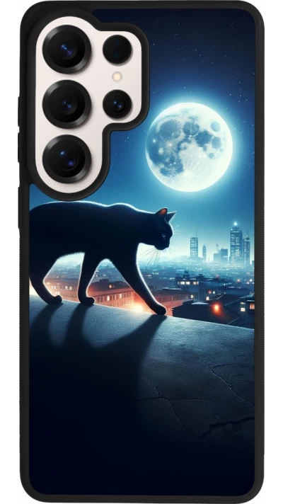 Samsung Galaxy S26 Ultra Case Hülle - Silikon schwarz Schwarze Katze unter dem Vollmond