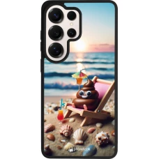 Samsung Galaxy S26 Ultra Case Hülle - Silikon schwarz Kackhaufen Emoji auf Liegestuhl
