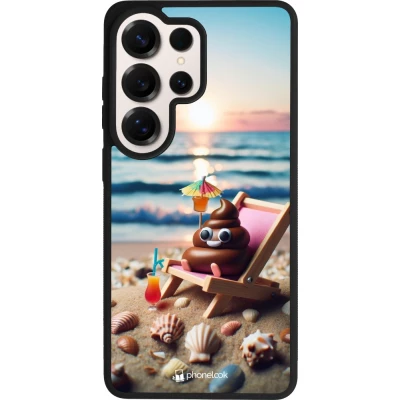 Samsung Galaxy S26 Ultra Case Hülle - Silikon schwarz Kackhaufen Emoji auf Liegestuhl