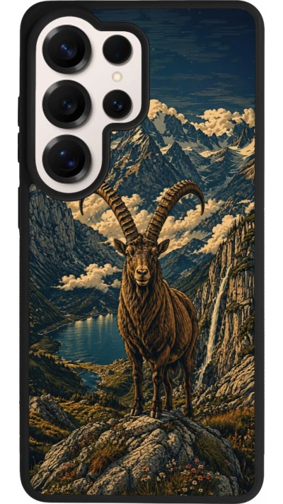 Coque Samsung Galaxy S26 Ultra - Silicone rigide noir Linocut Bouquetin