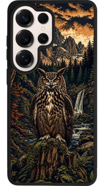 Coque Samsung Galaxy S26 Ultra - Silicone rigide noir Linocut Grand-Duc